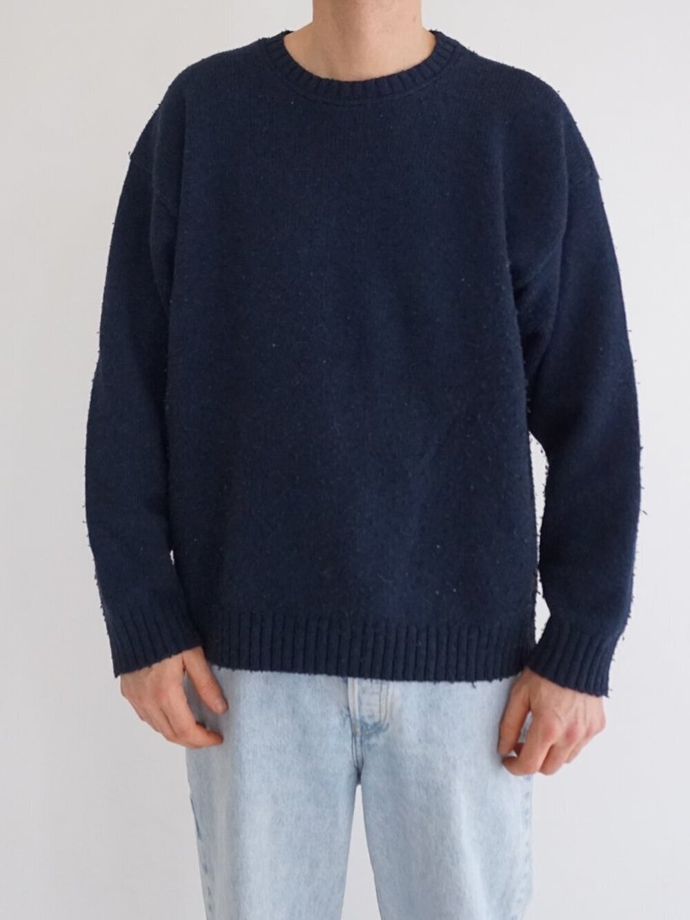Vintage Unlimited Quest Navy Knit Wool Blend Crewneck Minimalist Sweater XL
